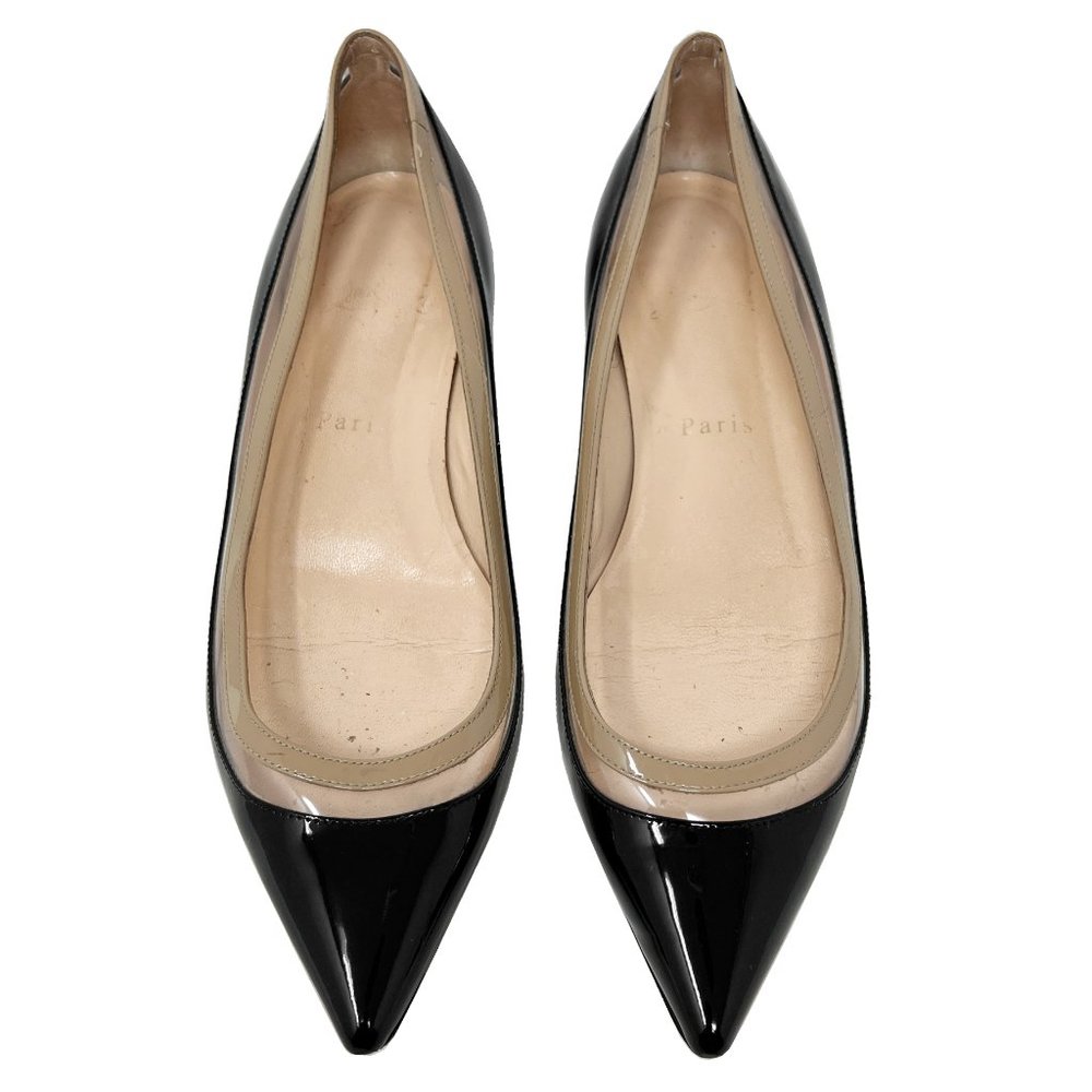 Christian Louboutin Shoes Paulina Black Tan Patent Leather PVC Pointed Toe Flats - Picture 2 of 9